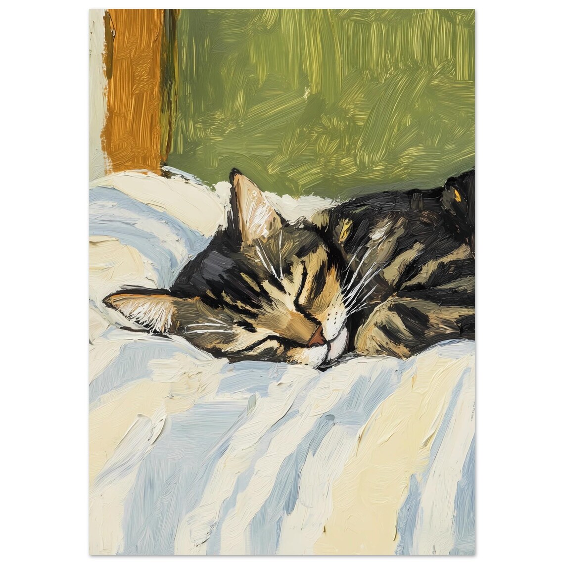 Sleeping Tabby Cat Art Print, Pet Decor