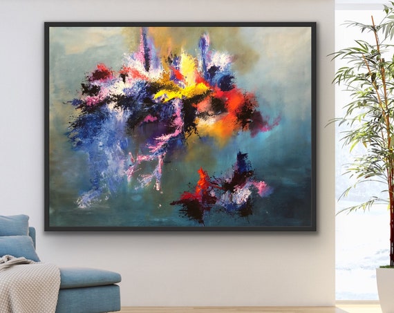 Large Original Oil Painting Large On Contemporary Modern Art Colorful Blue Red Original Large Artwork Custom Living Room