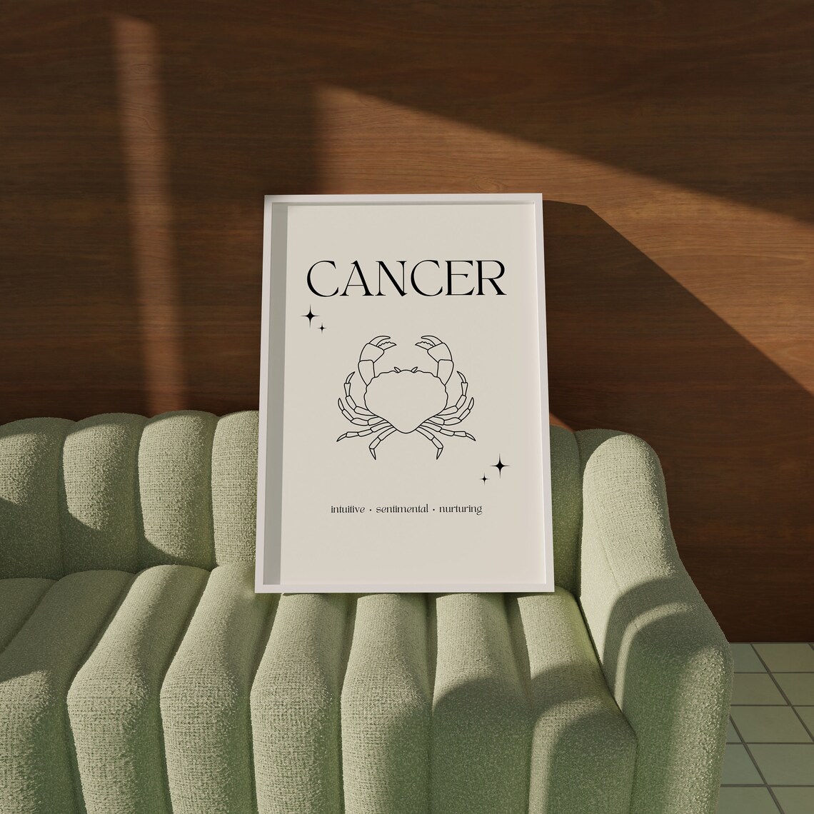 Cancer Zodiac Sign Minimalist Crab Line Art Cream Star Poster - Image 2
