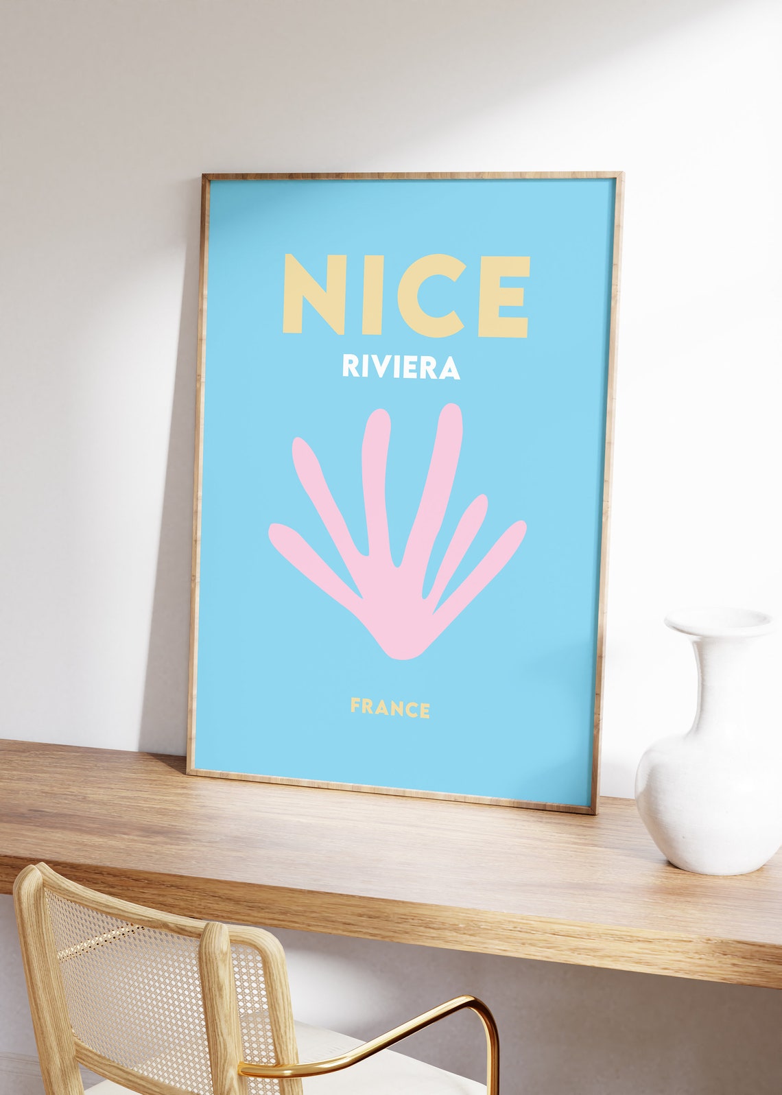 Nice Riviera France Minimalist Blue Pink Shell Travel Poster - Image 5