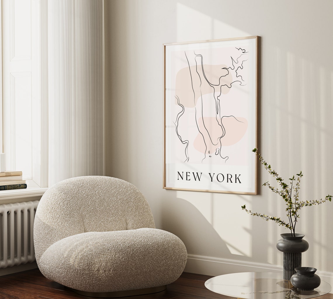 New York City Abstract Line Map Blush Minimalist Travel Poster - Image 2
