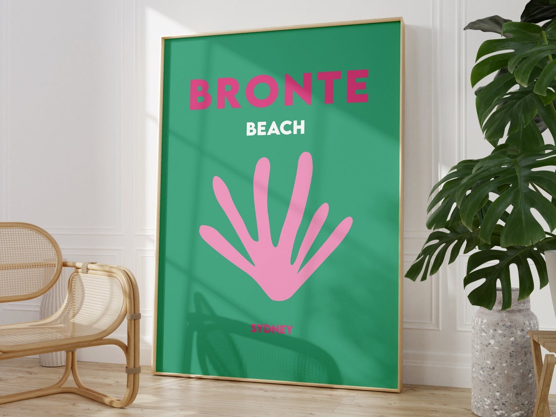 Bronte Beach Sydney Minimalist Green Pink Shell Travel Poster