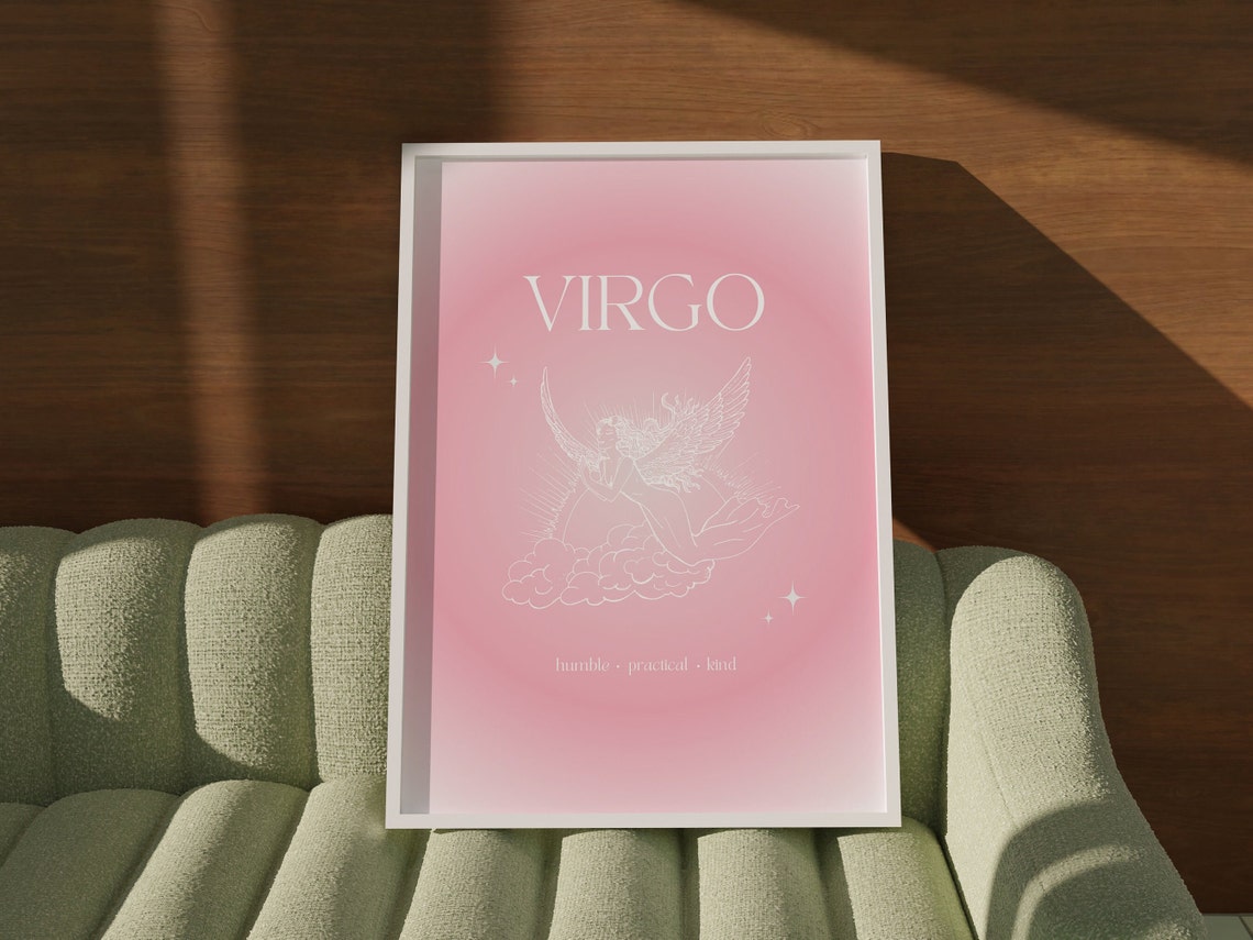 Virgo Zodiac Angel Pink Gradient Aura White Line Star Poster - Image 2