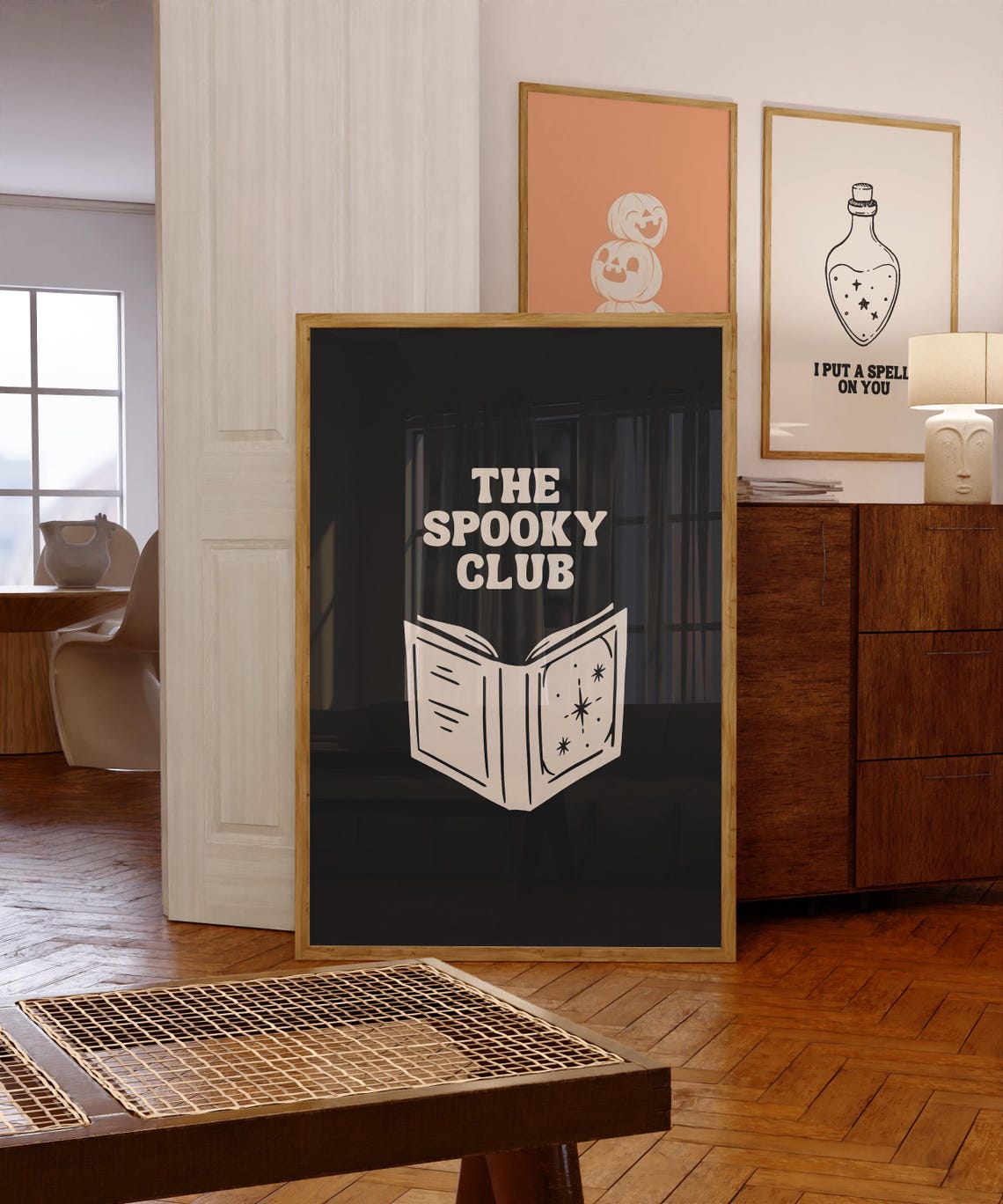 The Spooky Club Open Spell Book Cream On Black Witchy Magic Poster - Image 4