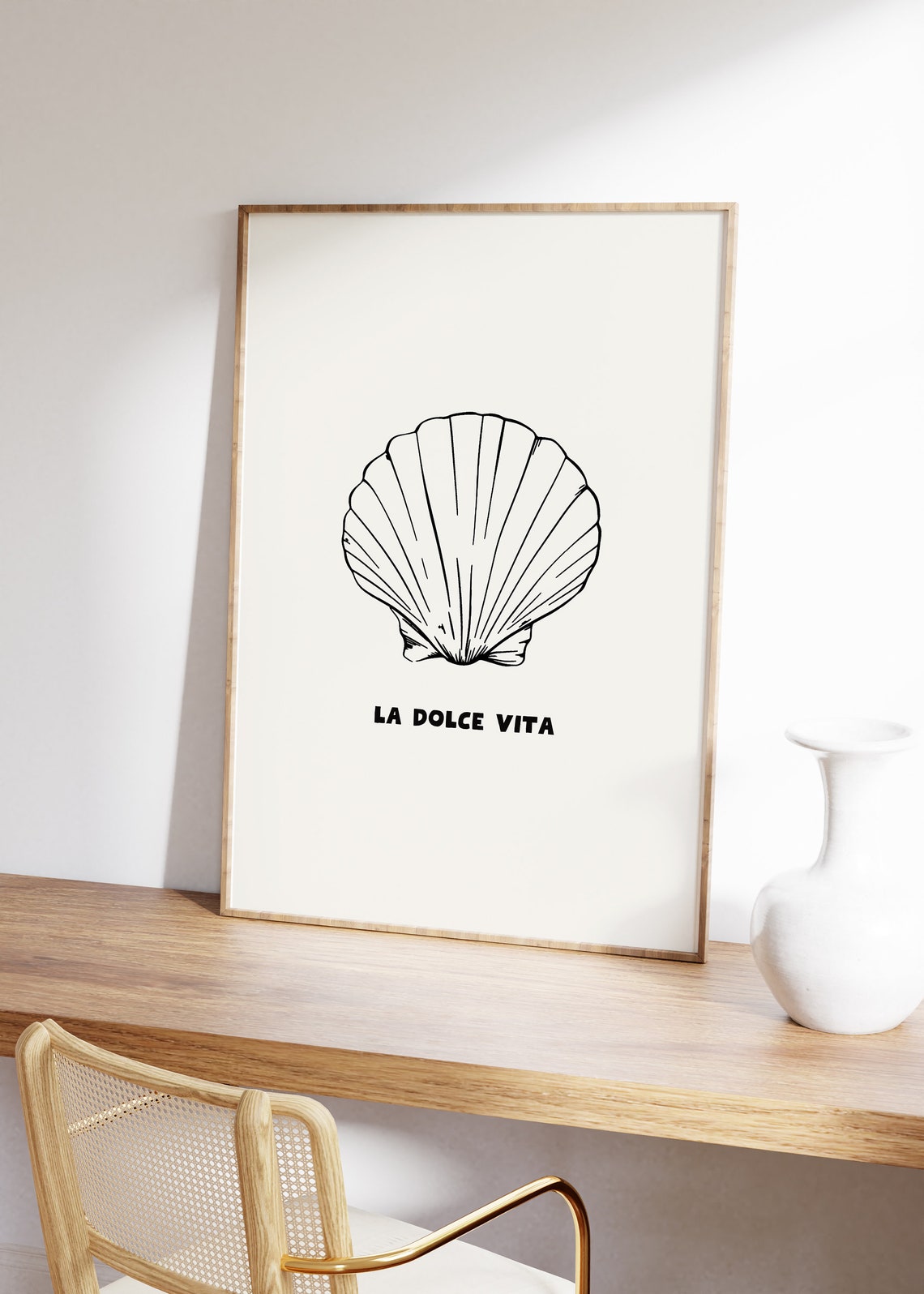 La Dolce Vita Scallop Shell Line Art Cream Italian Wall Poster - Image 2