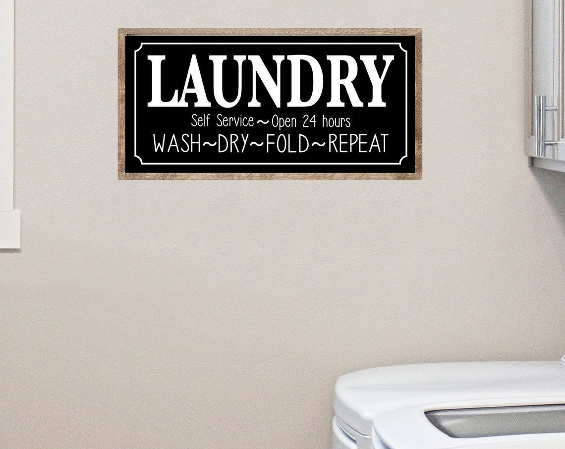 Laundry Self Service Open 24 Hours Black Sign Poster Extra Wide