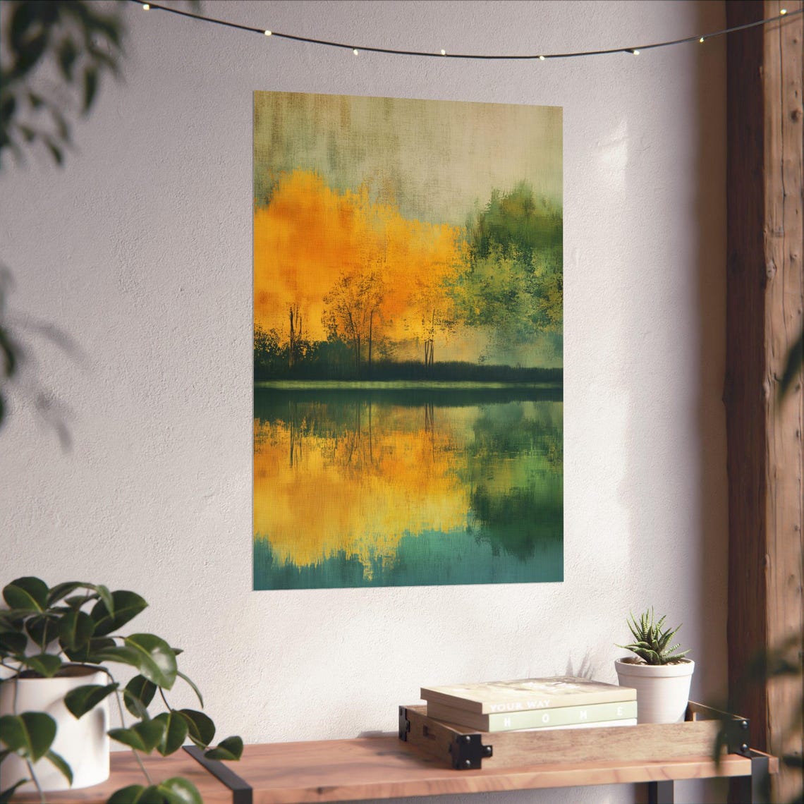 Golden Autumn Lake Reflection Impressionist Landscape Poster - Image 4