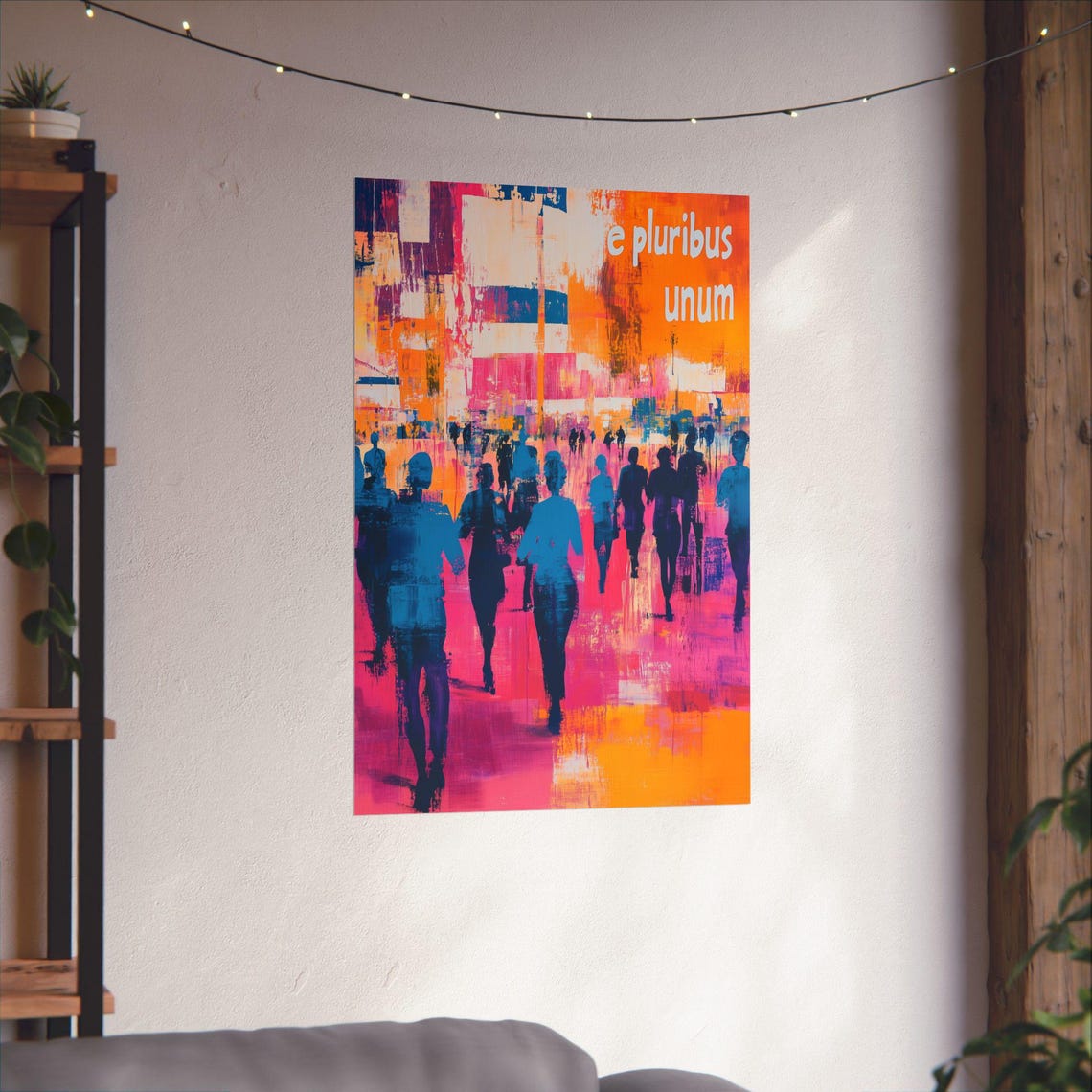 E Pluribus Unum Unity Quote Vibrant Colorful Crowd Abstract Poster - Image 3