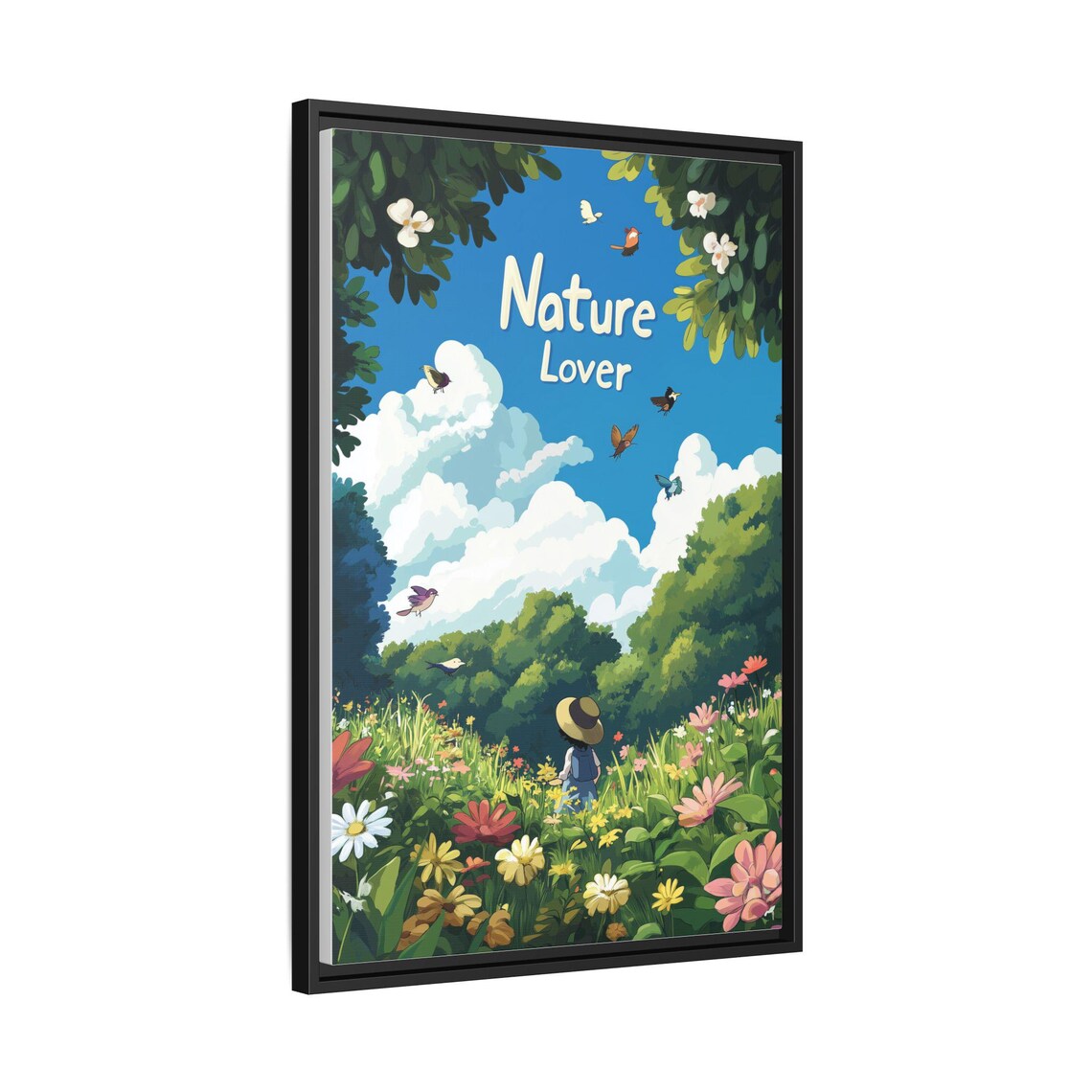 Nature Lover Anime Girl in Wildflower Meadow with Birds Poster - Image 3