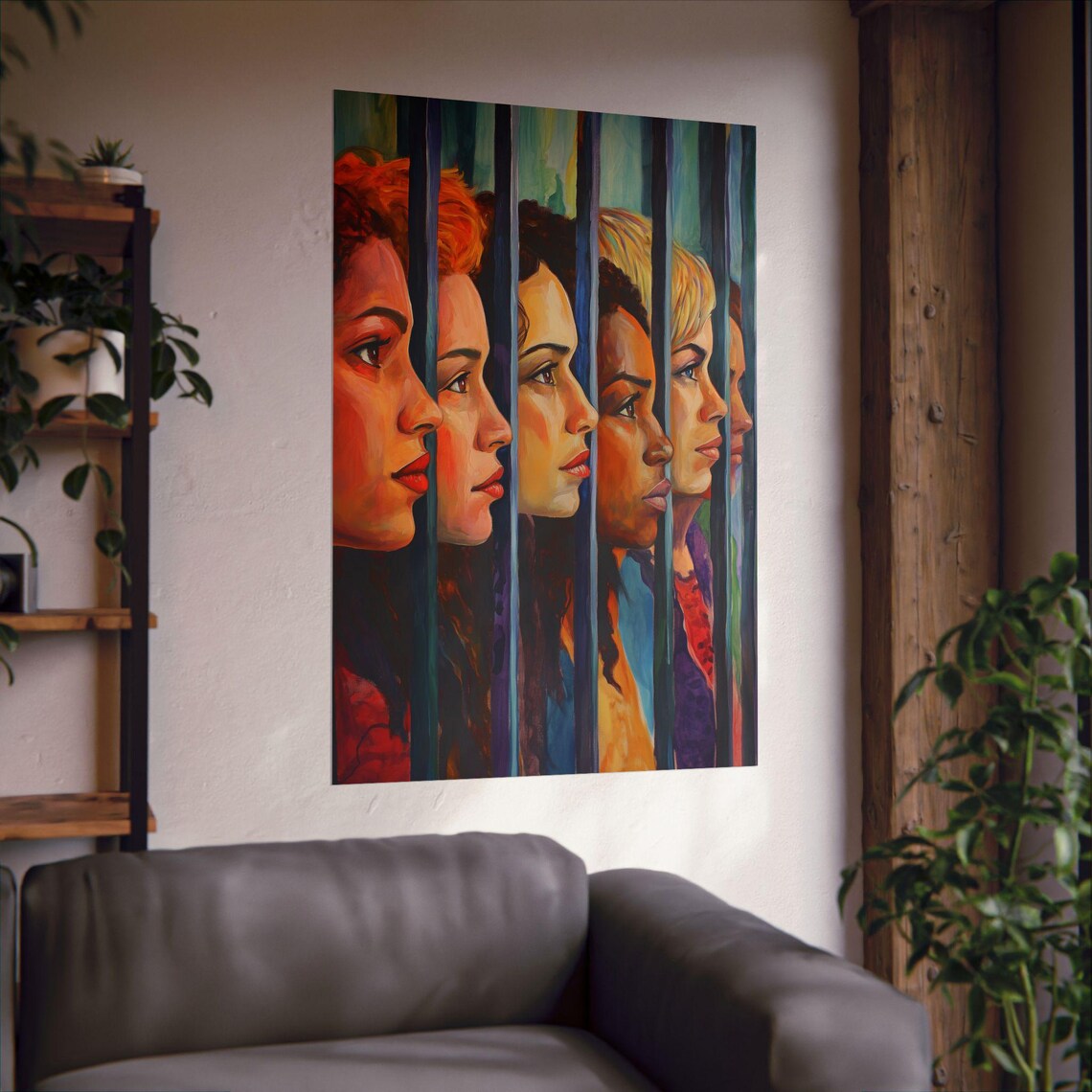 Diverse Women United Behind Bars Colorful Portrait Art Poster - Image 3
