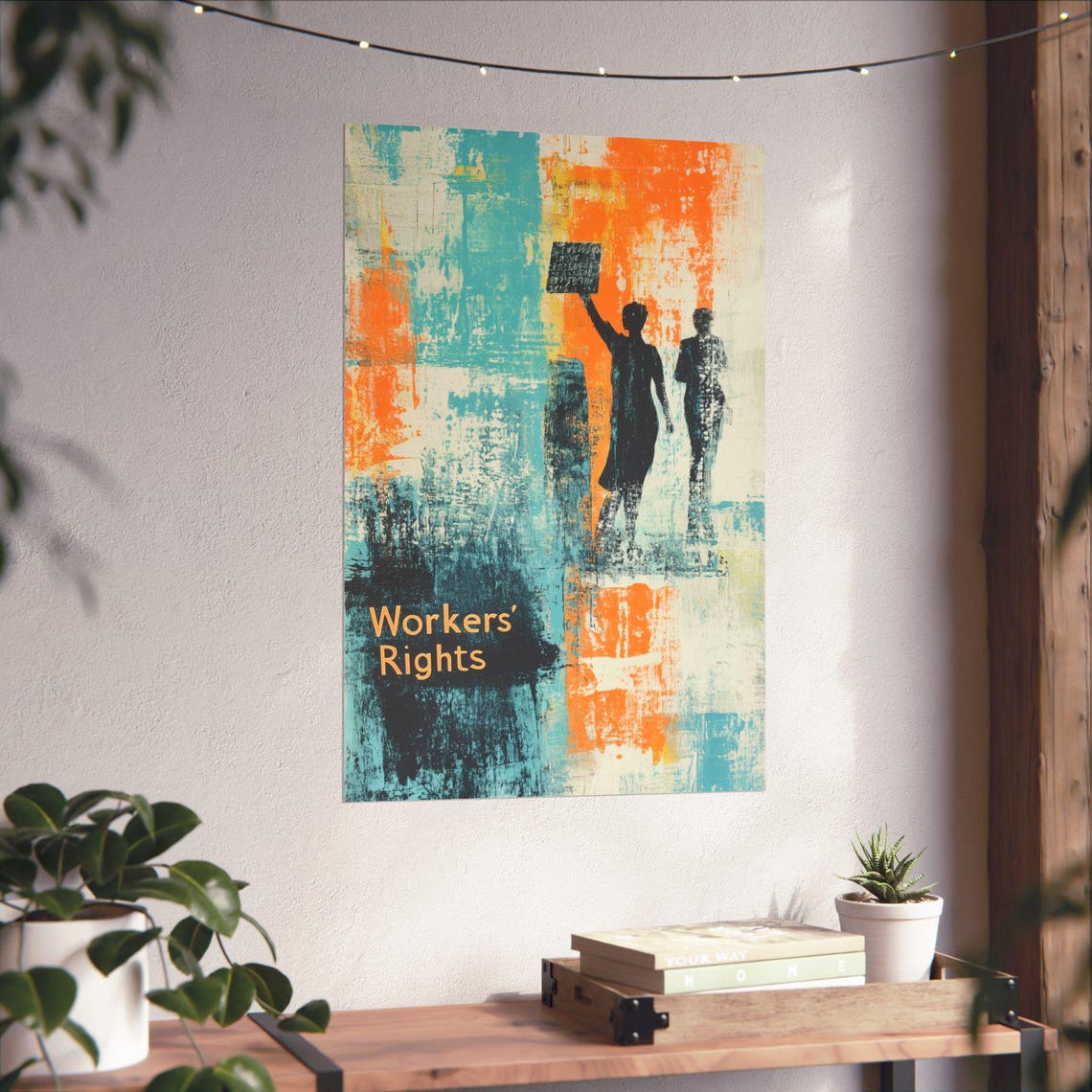 Workers Rights Abstract Protest Pair Marching Signs Blue Orange Poster - Image 4
