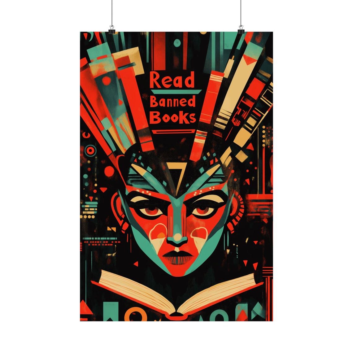 Read Banned Books Art Deco Woman Bold Literary Statement Art Poster