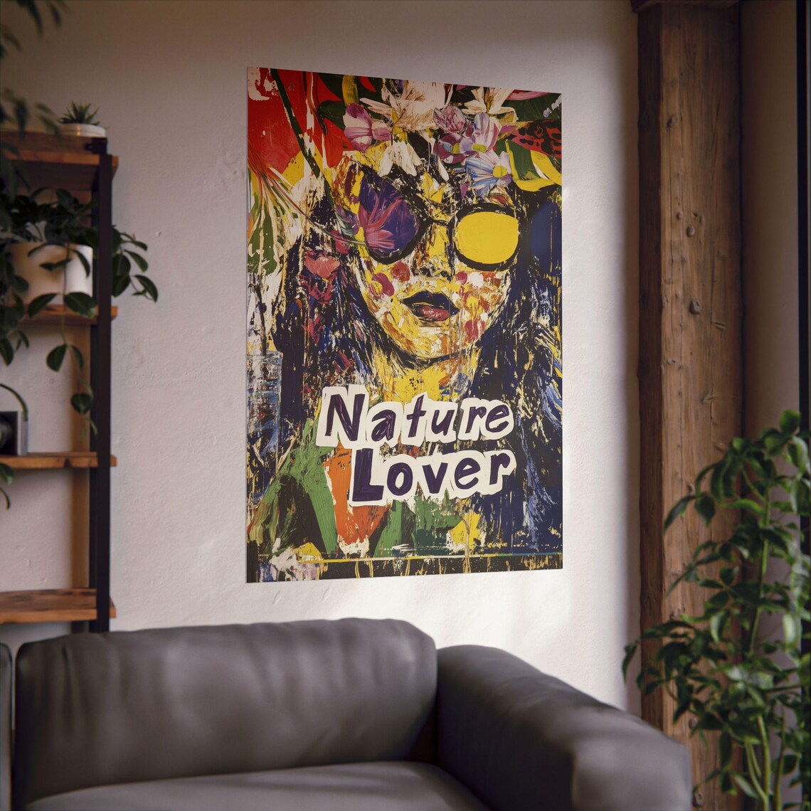 Nature Lover Explosive Floral Face Pop Art Portrait Colorful Print - Image 3