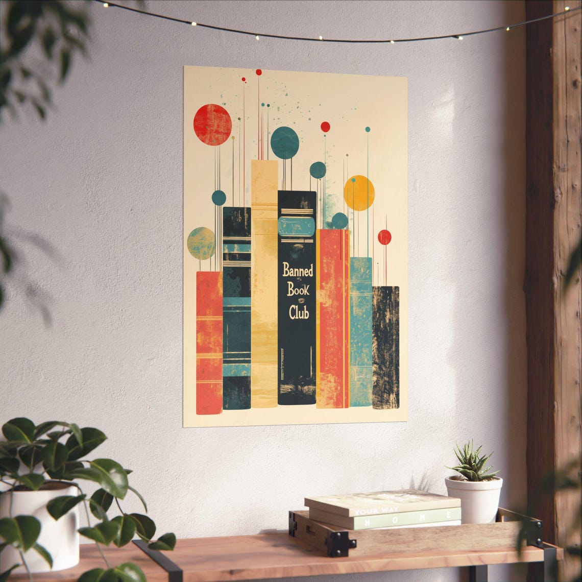 Banned Book Club Retro Bookshelf City Skyline Avid Reader Poster - Image 4