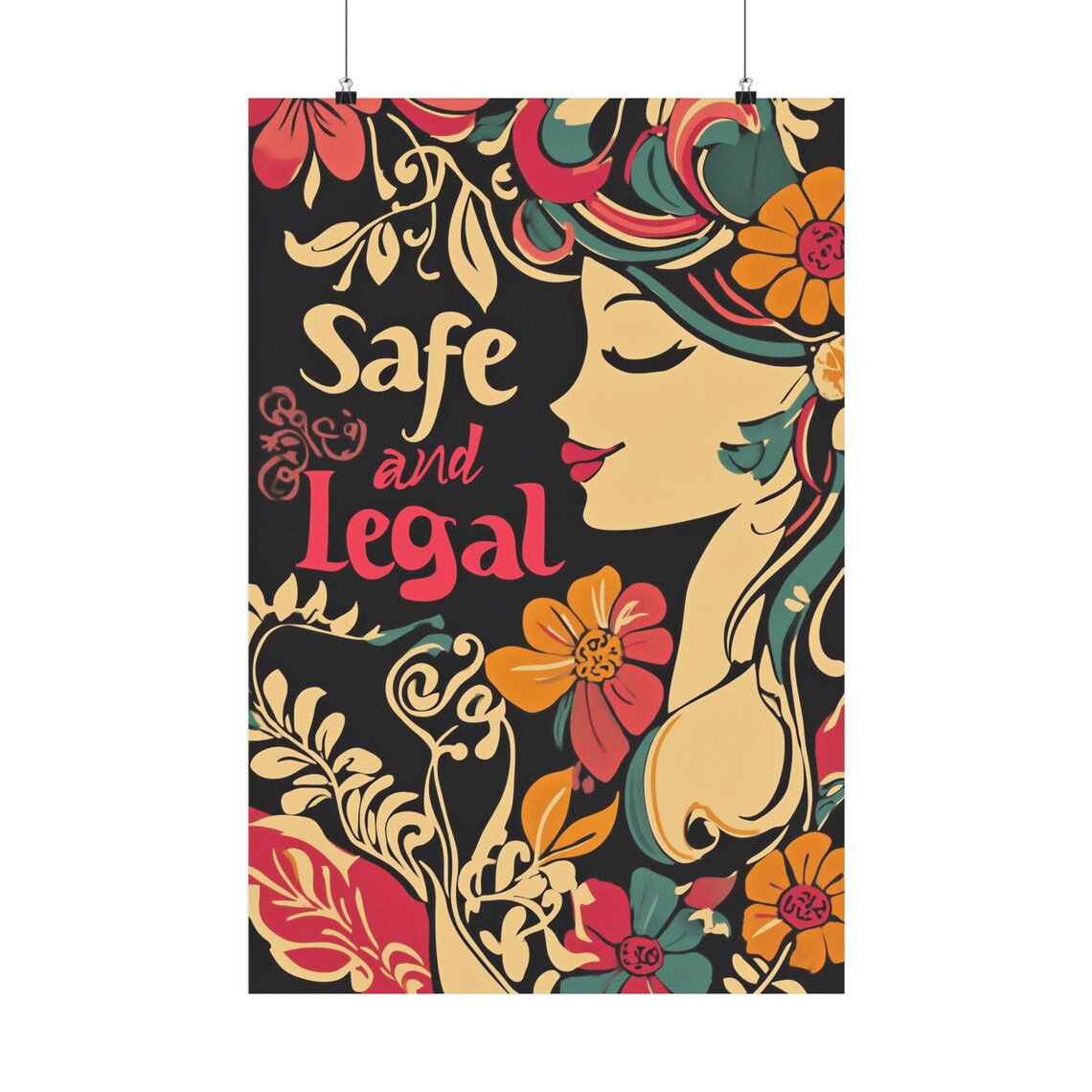 Safe and Legal Floral Woman Vintage Feminist Statement Poster