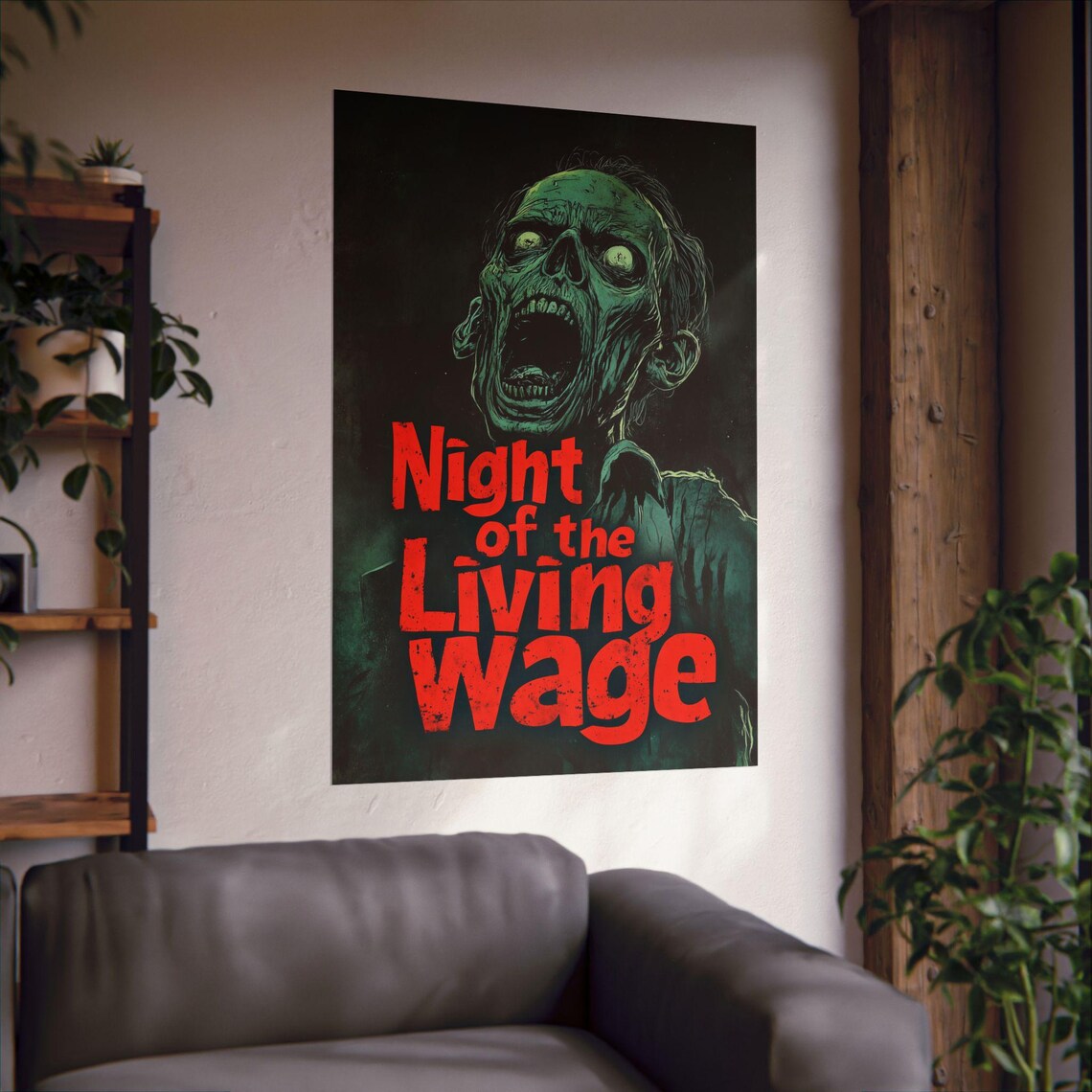 Night of the Living Wage Zombie Horror Retro Tribute Art Poster - Image 2