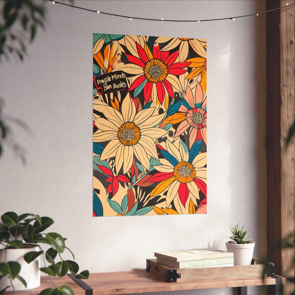 Fragile Minds Ban Books Bold Retro Floral Anti Censorship Poster - Image 4