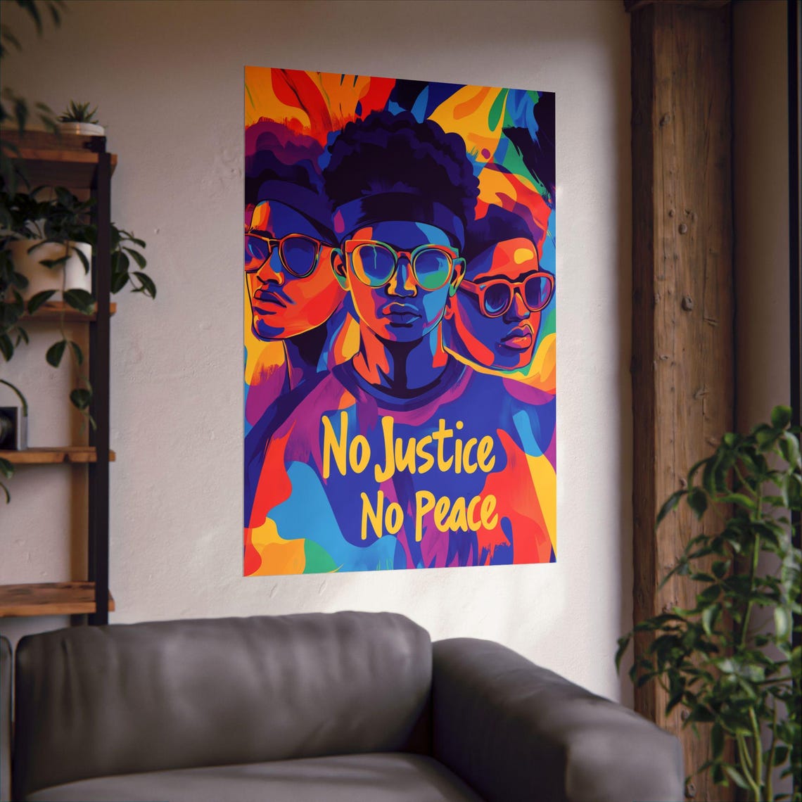 No Justice No Peace Electric Faces Social Justice Protest Poster - Image 2