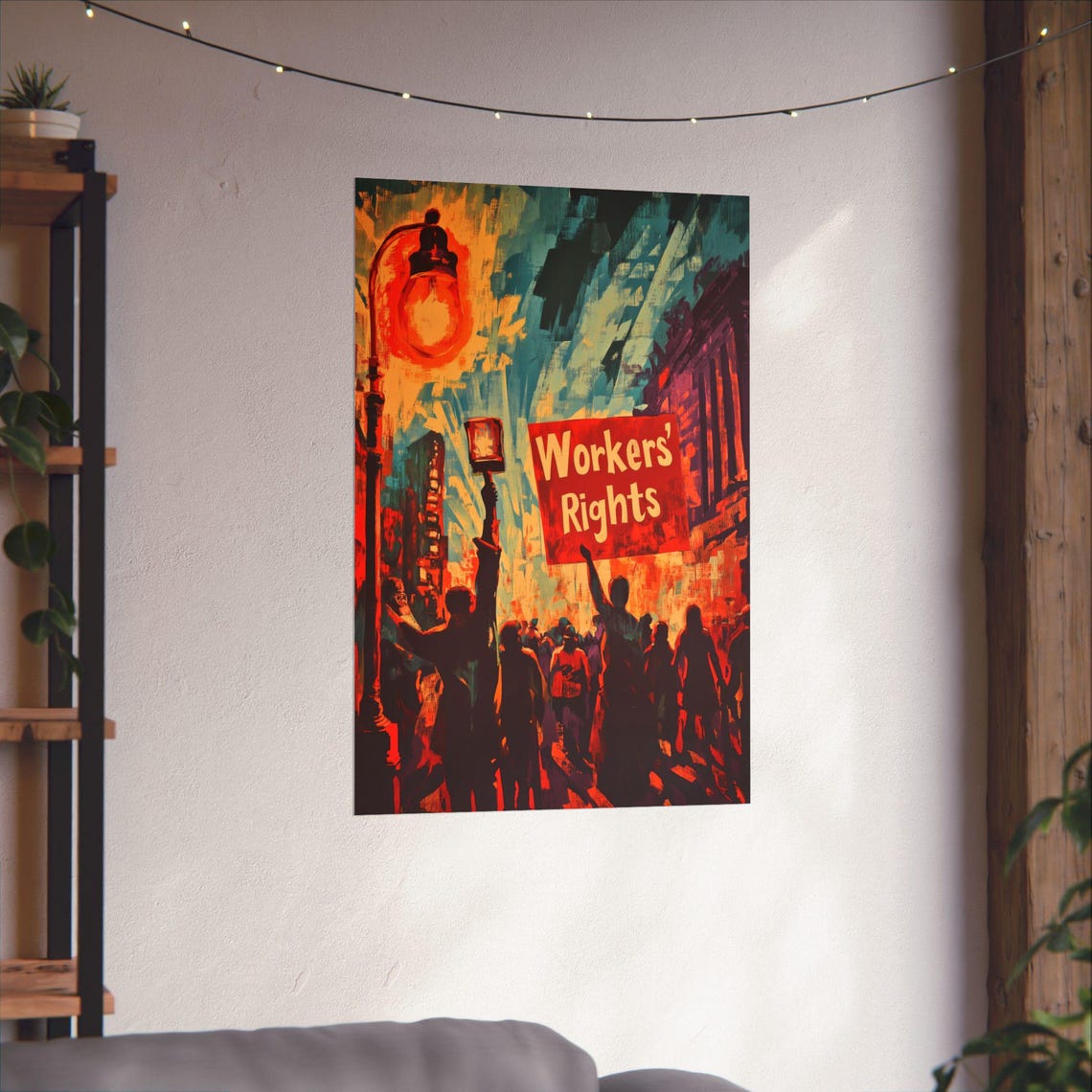 Workers Rights Protest March Painterly Crowd Street Scene Art Poster - Image 4