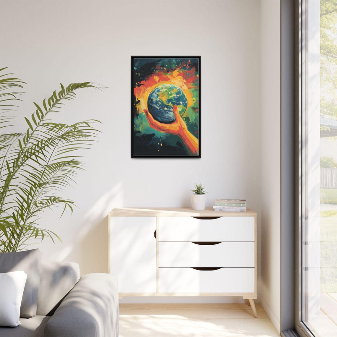 Hand Holding Planet Earth Vibrant Environmental Cosmic Art Print - Image 2