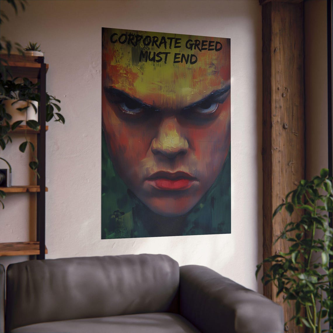 Corporate Greed Must End Angry Painted Face Bold Protest Poster - Image 2