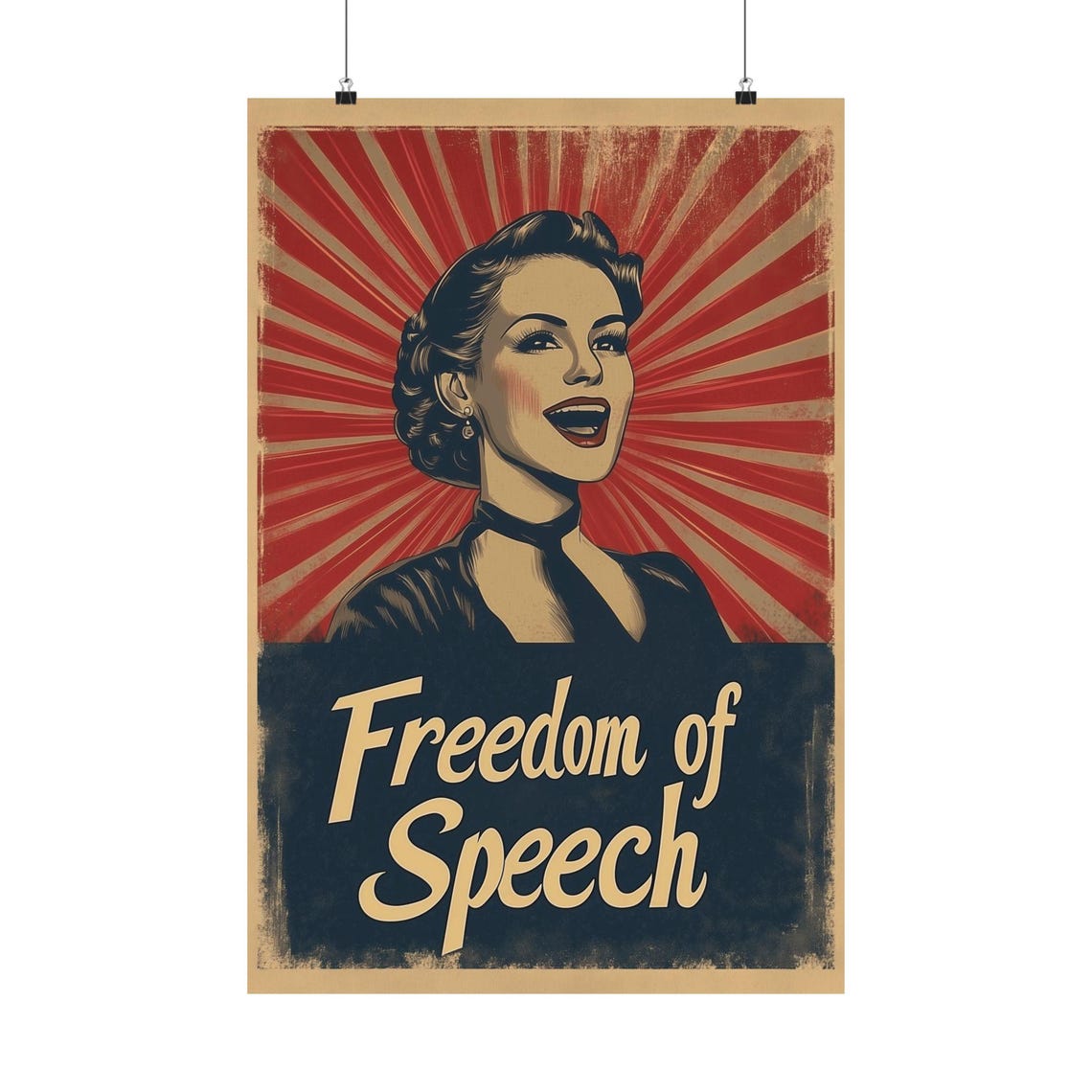 Freedom of Speech Retro Propaganda Sunburst Woman Art Poster