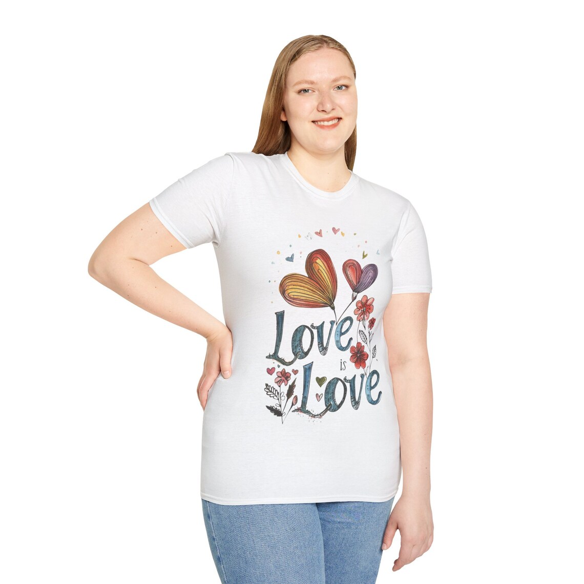 Love is Love Floral Hearts Rainbow Pride Vintage Quote Art Poster - Image 2