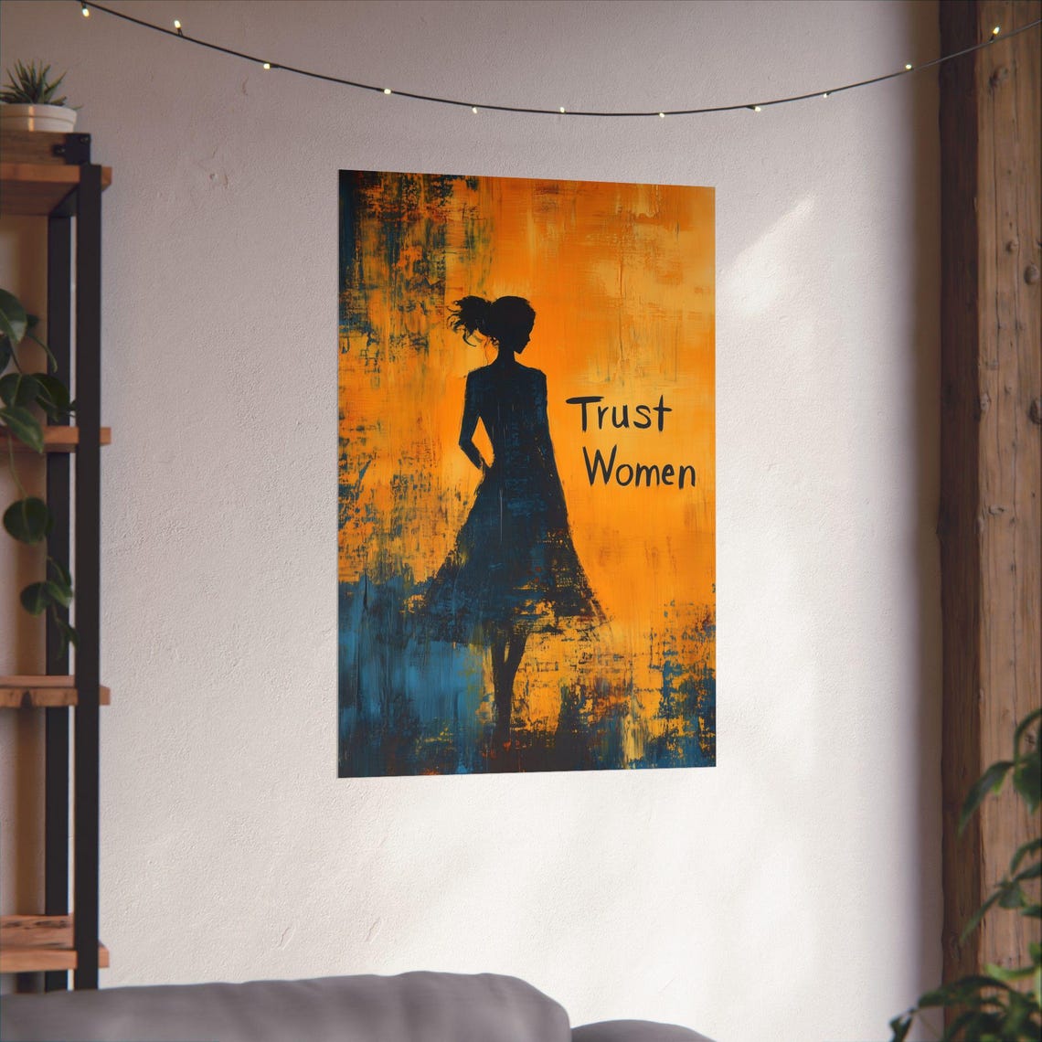 Trust Women Silhouette Abstract Orange Blue Modern Art Poster - Image 3