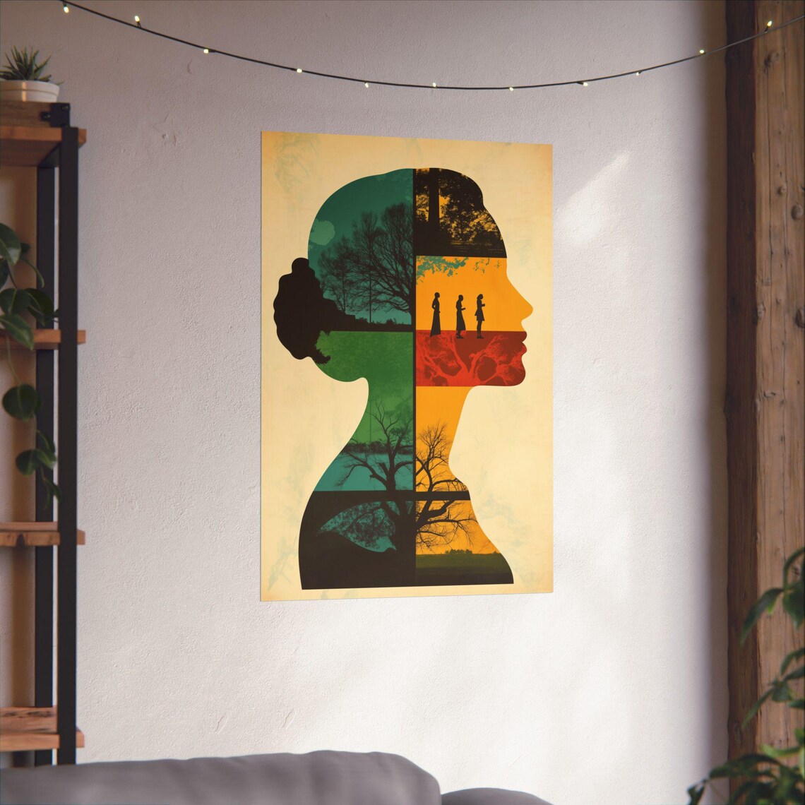 Woman Silhouette Photo Collage Trees Walkers Clever Art Poster - Image 3