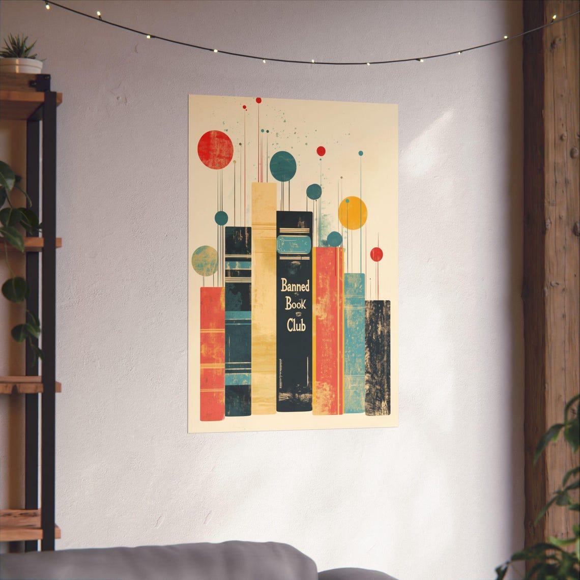 Banned Book Club Retro Bookshelf City Skyline Avid Reader Poster - Image 3