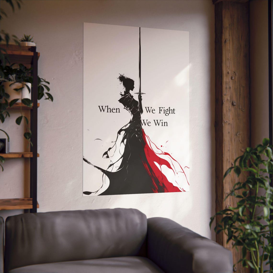 When We Fight We Win Feminist Warrior Woman Sword Silhouette Poster - Image 2