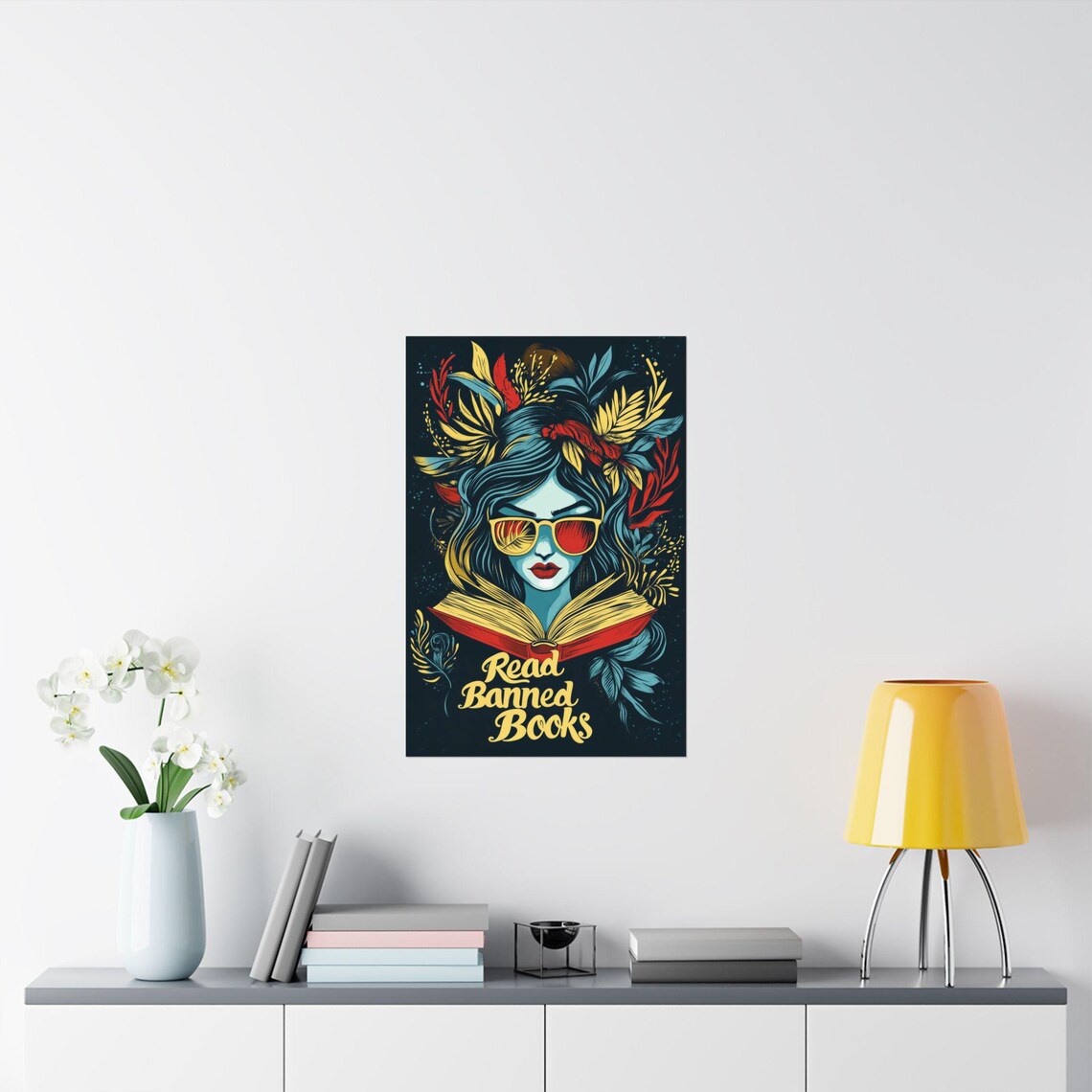 Read Banned Books Woman With Book Freedom Expression Quote Art Poster - Image 2