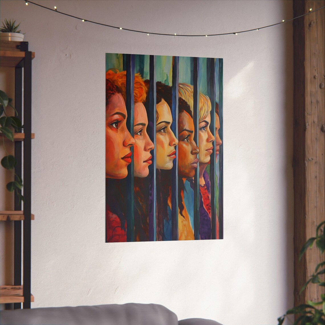 Diverse Women United Behind Bars Colorful Portrait Art Poster - Image 4