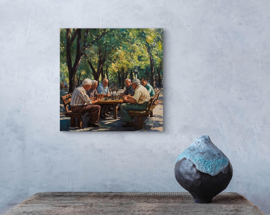 Vintage Soviet Park, Elderly Men Playing Chess - Image 2
