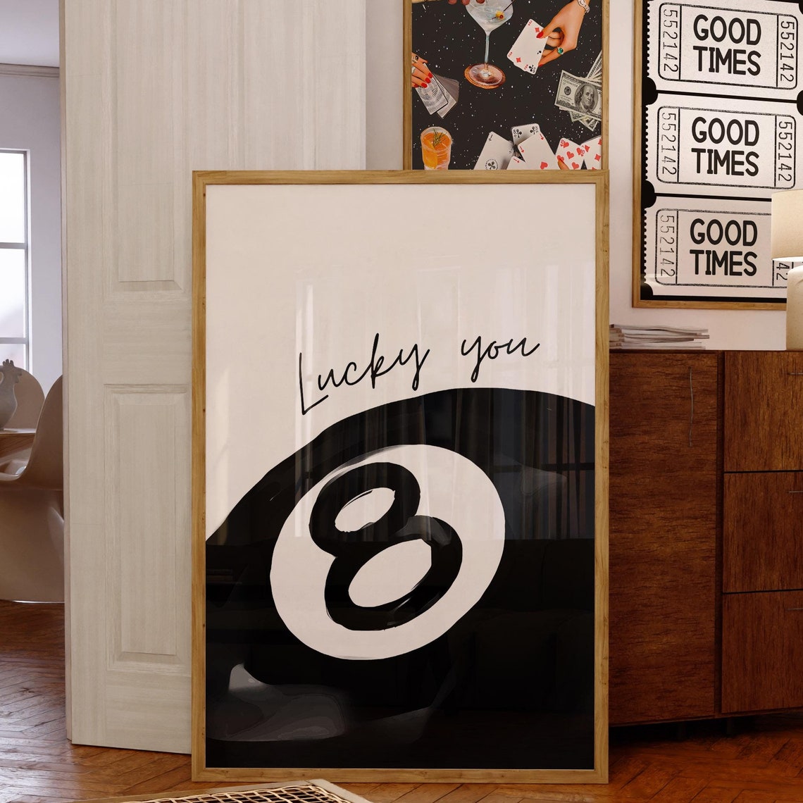 Lucky You 8 Ball Black and White Billiards Quote Art Prints Poster