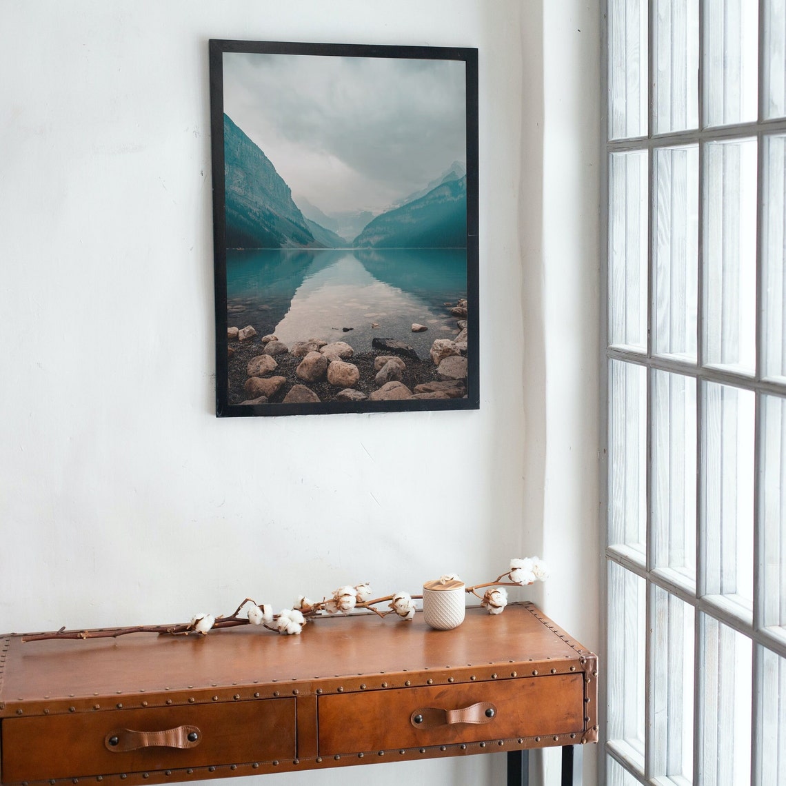 Misty Mountain Lake Reflection Poster Turquoise Alpine Scenery - Image 3