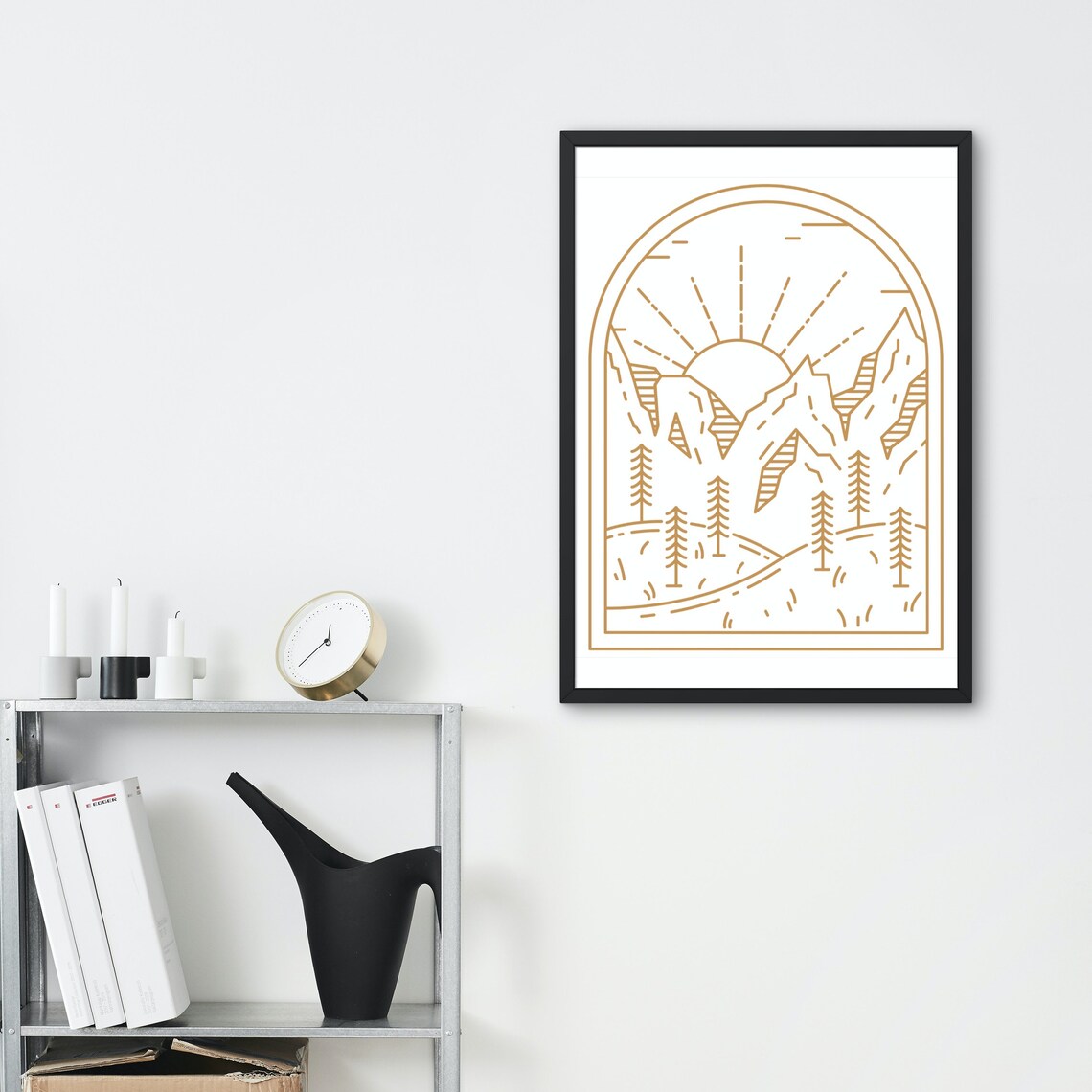 Monoline Mountain Print Monoline Mountain Home Decor Wall Art Line Art Print Sunrise Line Art - Image 3