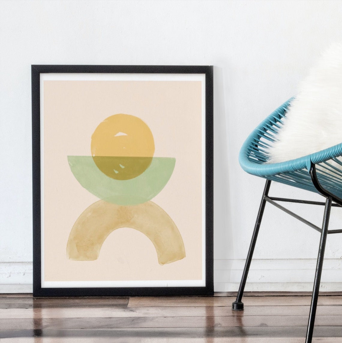 Abstract Geometric Poster Mustard Sun Sage Arch And Sand Curve - Image 3