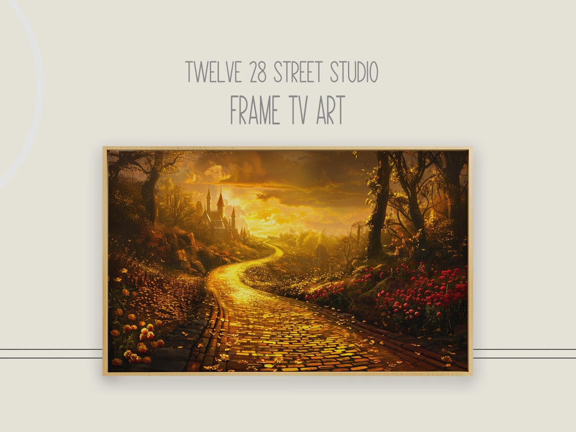 Golden Brick Road Sunset Castle Enchanted Forest Fantasy Art Print