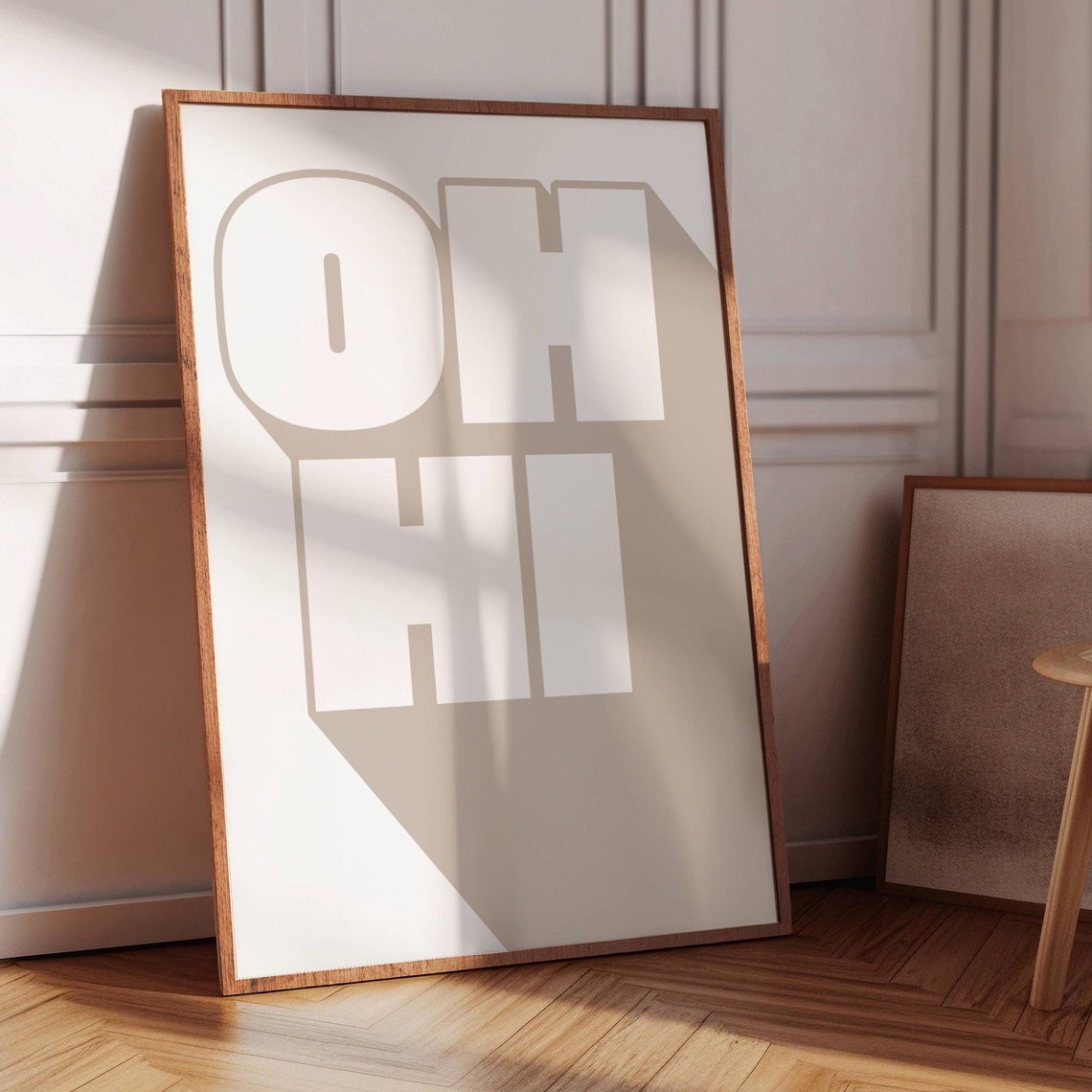 Oh Hi Big Bold Typography Beige Minimalist Entryway Quote Poster