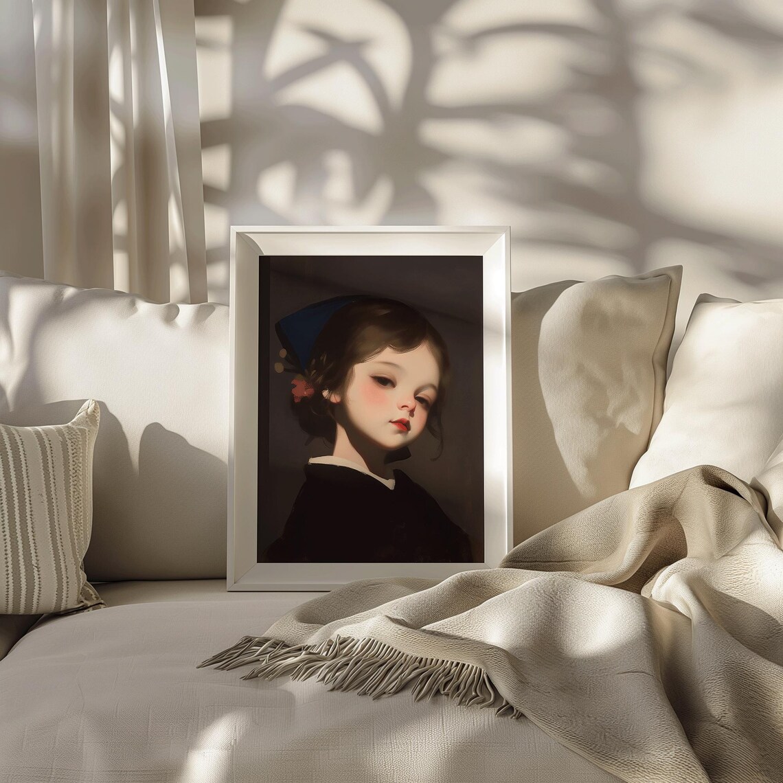 Vintage Renaissance Girl Portrait Red Lips Soft Realism Print