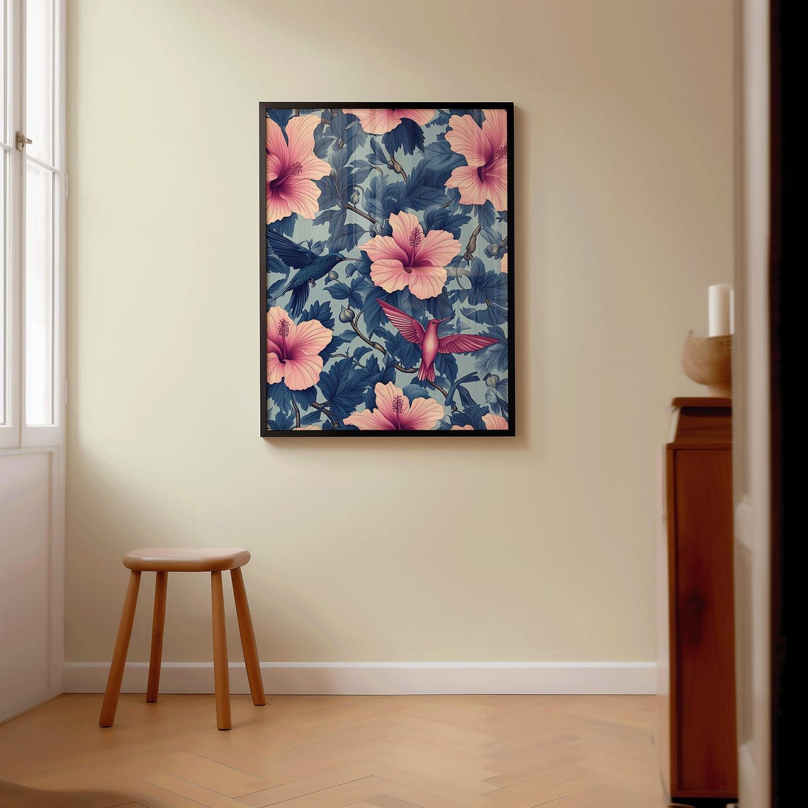 Tropical Hummingbird And Hibiscus Wall Art Colorful Botanical Bird Print Exotic Jungle Garden Emerald Dreamscape