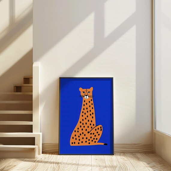 Cheetah Wall Art Orange Jungle Cat Print Bold Animal Poster Modern Wild Illustration Safari Decor The Stare