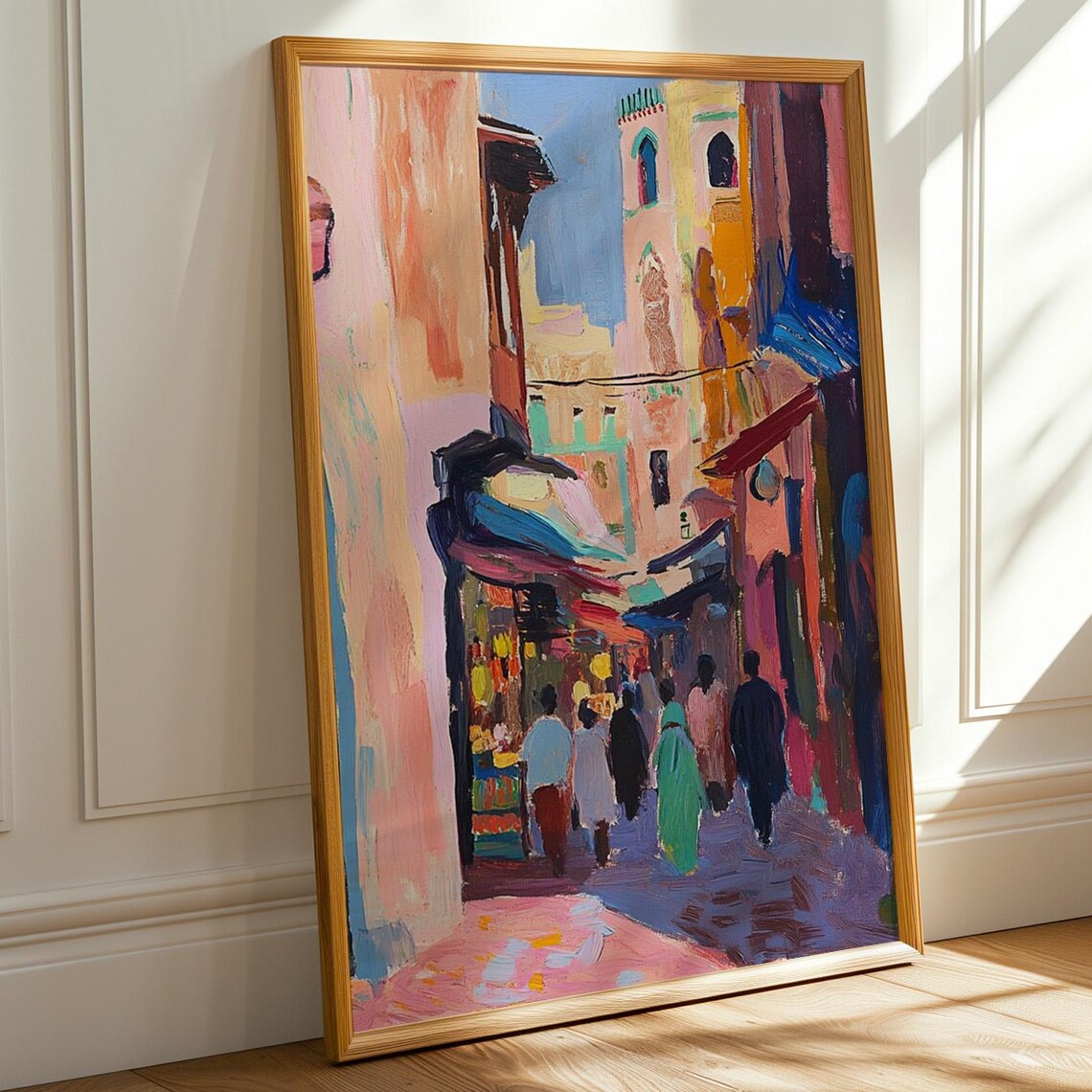 Marrakech Medina Street Scene Colorful Souk Painting Art Poster