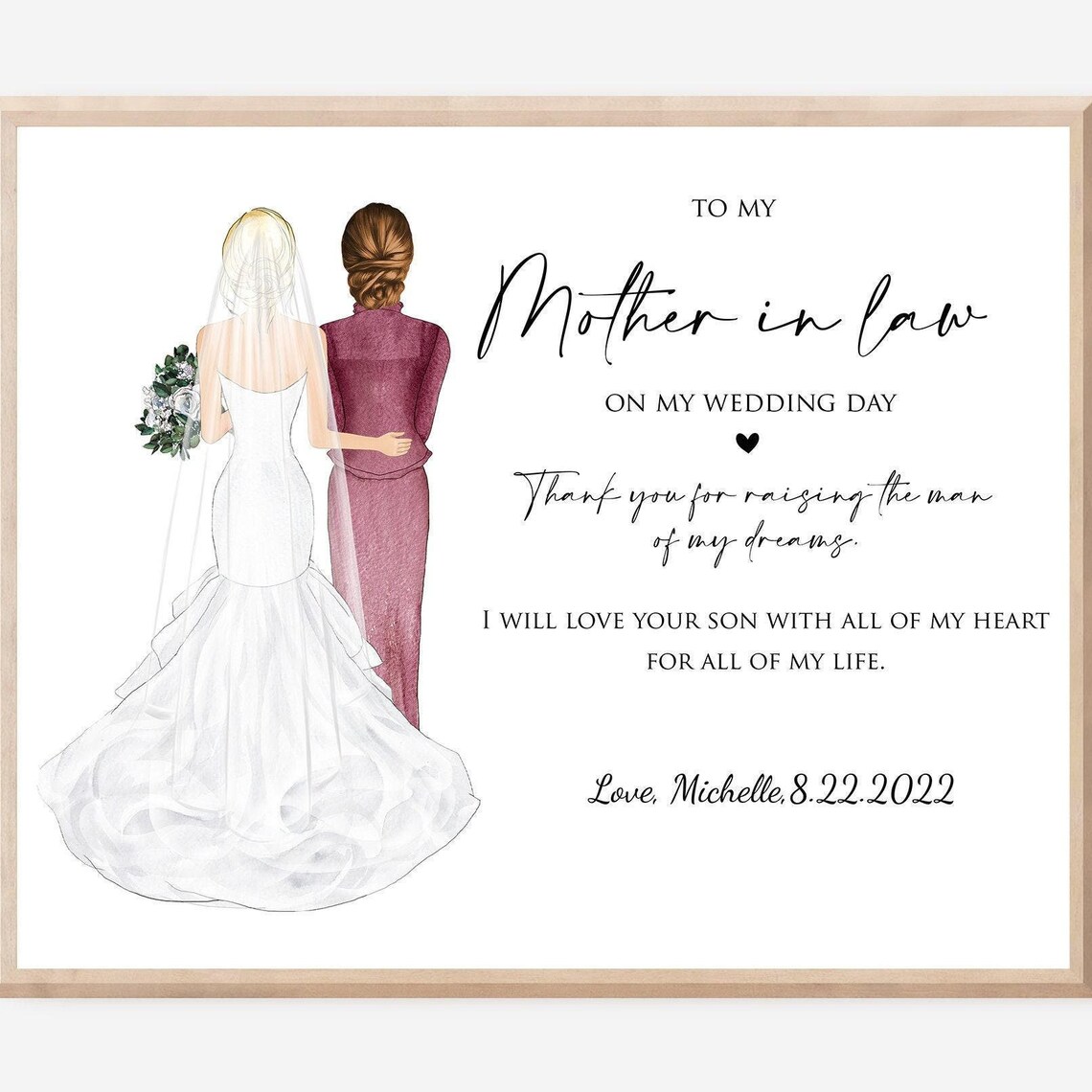 To My Mother In Law On My Wedding Day Bride Tribute Gift Poster