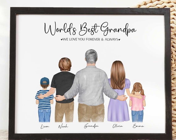 Personalized Gift For Grandpa Birthday Gift From Granddaughter Custom Grandfather Wall Art Papa Grandkids Painting Family Drawing