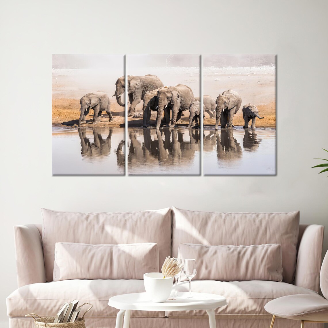 African Elephant Herd at Watering Hole Scenic Wildlife Poster - Image 4