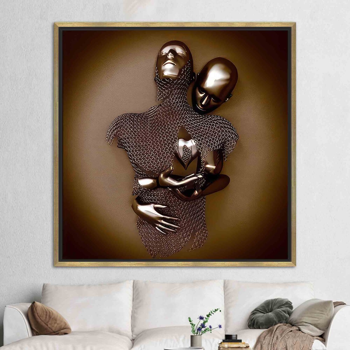 Couple Art, Modern Hugging Metallic Poster - Image 2