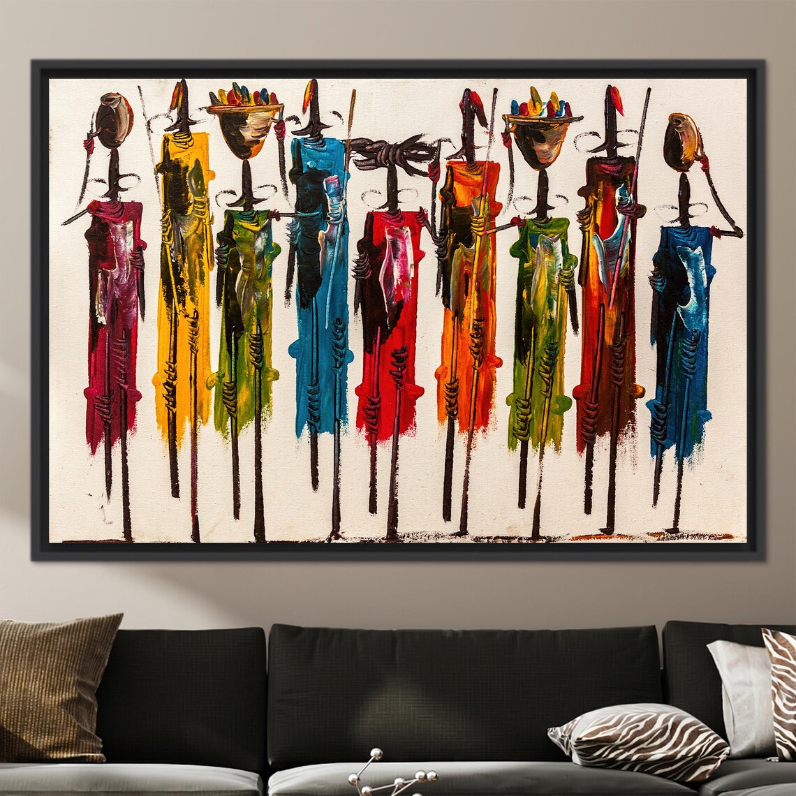 African People Abstract Glass Art, Masai Painting