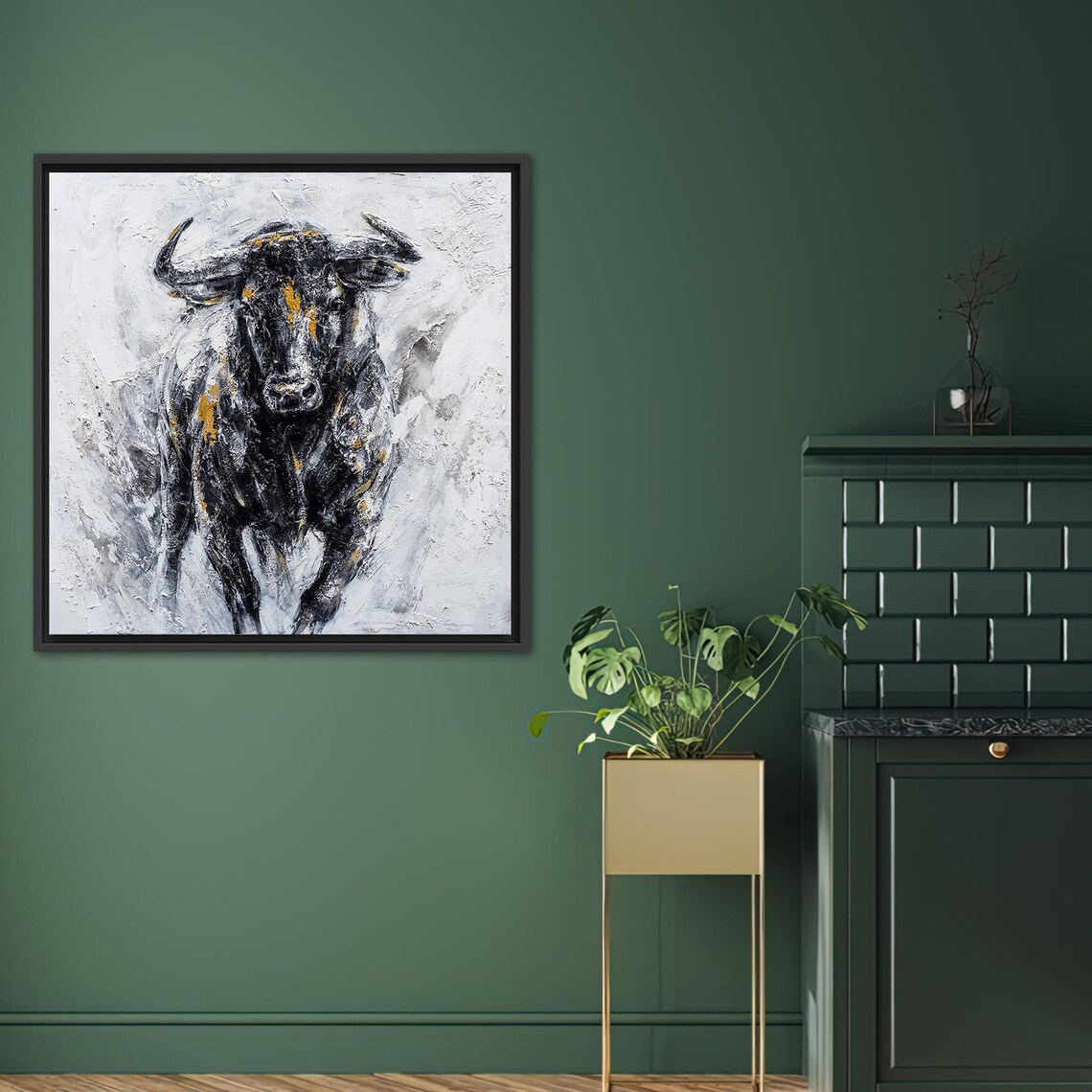 Abstract Bull Halloween Decor, Modern Glass Art - Image 3